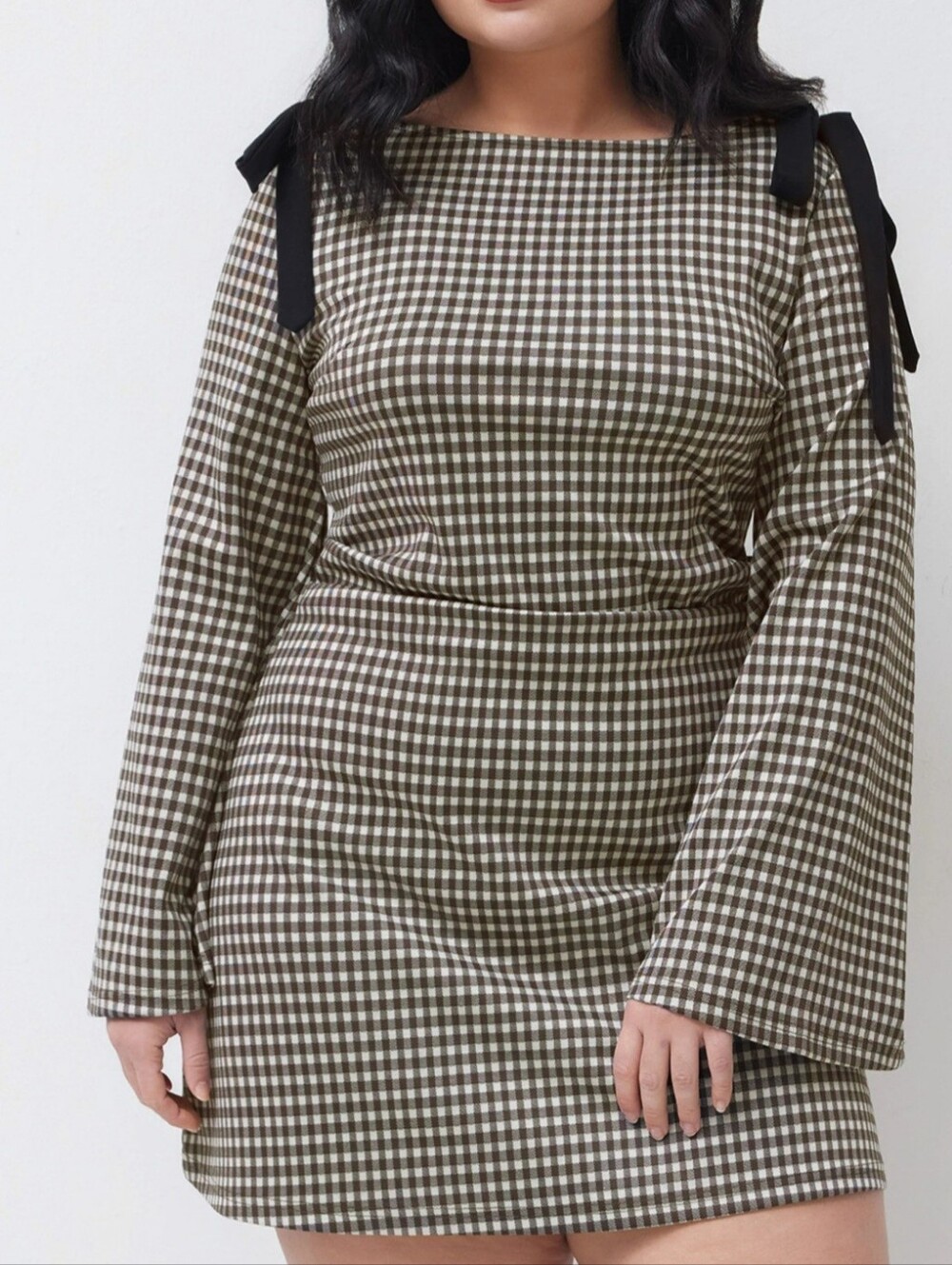 Cider  Curby Houndstooth Tie-Shoulder Mini Dress in Black and Cream 4XL New